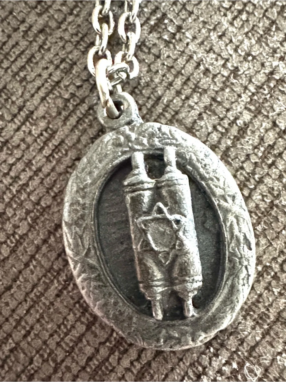 3 Vintage Silver Tone Judaica Pendant Necklaces - Torah, Zodiac, Chai